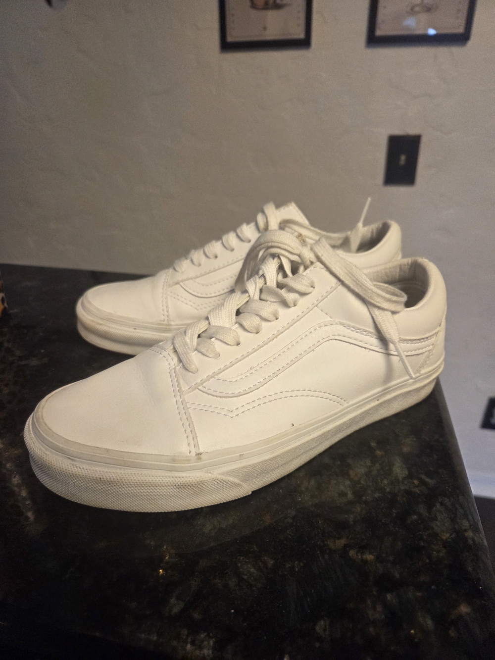 Vans White Low-Top Leather Skate Sneakers